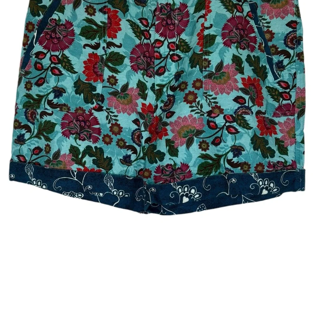 Sundance Women Sz 14 Cuffed Kalini Floral Paisley Linen Cotton Shorts Zip Front